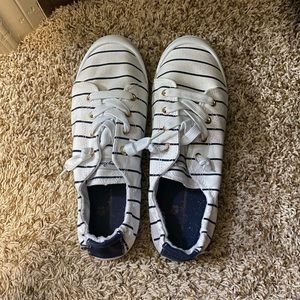 Tommy Bahama navy and white striped shoes